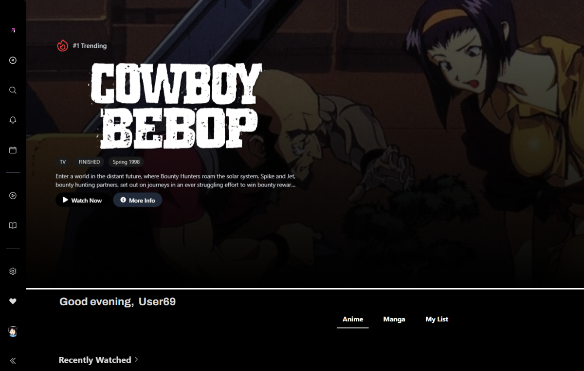 Screenshot of 1Anime platform